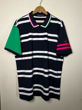 G/Fore Olympic Club Striped Embroidered Golf  Short Sleeve Polo Size XL
